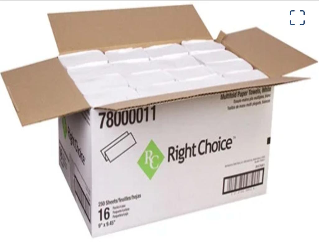 WHITE MULTIFOLD PAPER TOWELS, 16 ROLLS-RIGHT CHOICE